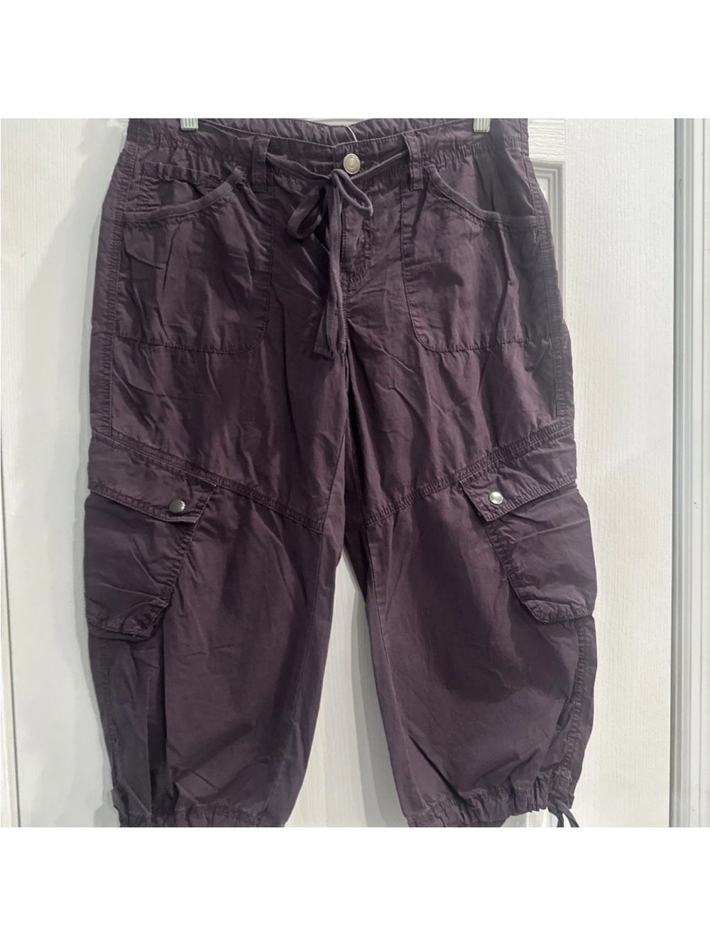 LONDONJEAN Women's Cargo Ankle Pants in Dark Purple